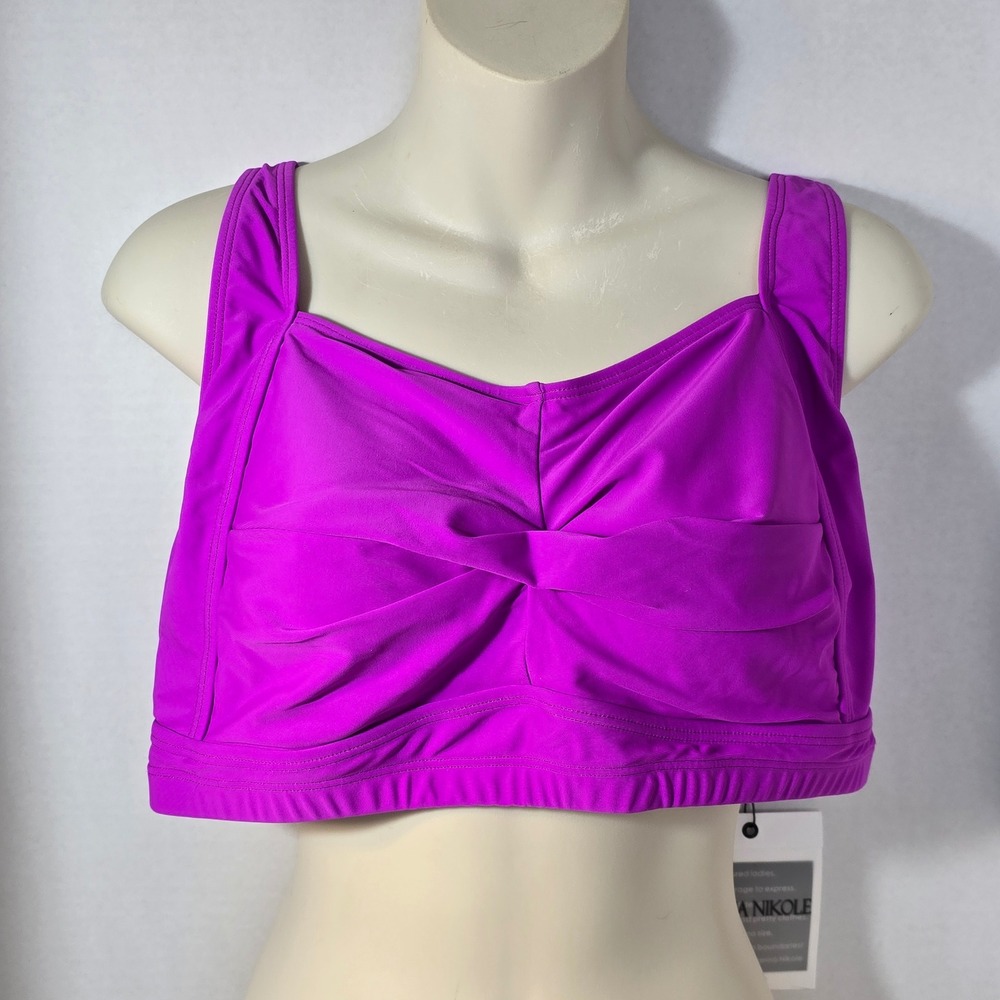 Hanna Nikole Women's 18W Bikini Swimsuit Top Purple Adjustable Straps Tie Back - Picture 1 of 5